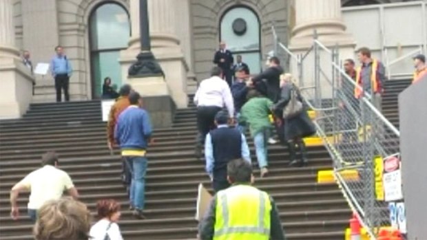 The incident on the steps of Parliament House.