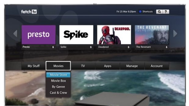 The slick Fetch TV interface lays out your entertainment options.