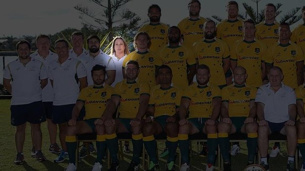 Di Patston in a Wallabies team photo in June last year.