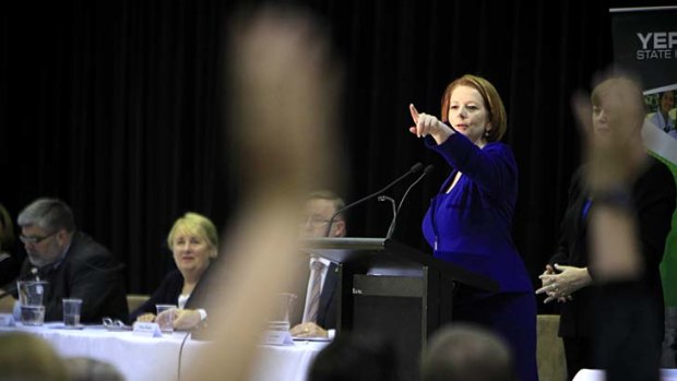 Prime Minister Julia Gillard at a community cabinet meeting at Yeronga State High School in Brisbane.