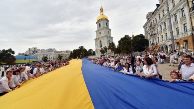 The world's largest Ukrainian flag during celebration of Ukrainian Independence Day in Kiev.