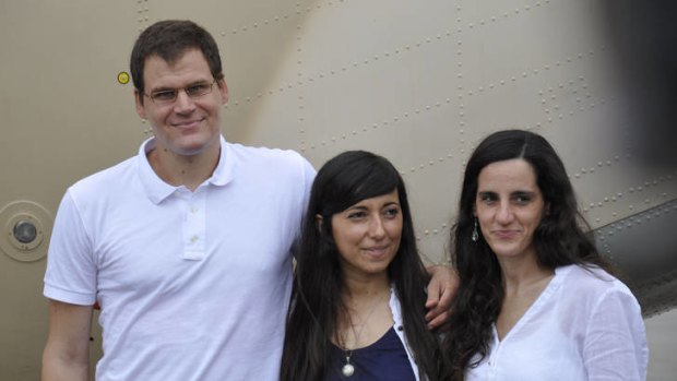 The freed hostages, from left,  Spainiards Enric Gonyalons and Ainhoa Fernandez Rincon and Italian Rossella Urru.
