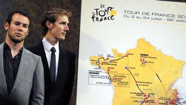 A climber's course ... British sprint king Mark Cavendish, left, and Luxembourg's rider Andy Schleck examine the route.
