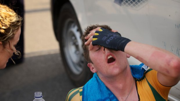 Luke Durbridge, who won a bronze medal, shows the effects of a punishing time trial.