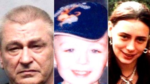 Wicked in the extreme...James Conan (left) who murdered his partner Kirsty O'Connell (right), and their four year old son , Patrick (middle).