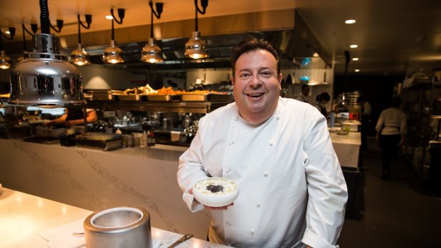Fiendishly difficult to make ... MasterChef guest judge Peter Gilmore and his cherry jam lamington dessert at Sydney Opera House restaurant Bennelong.