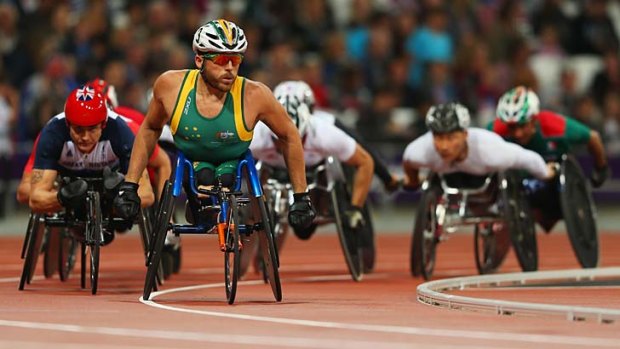 To the limit &#8230; Fearnley racing in the 5000m at the London Paralympics.