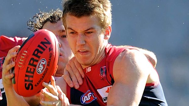 Jack Trengove plays the ball in round one.