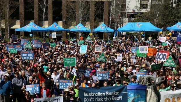 More than 1000 peaceful protestors joined the global People's Climate March in Canberra.