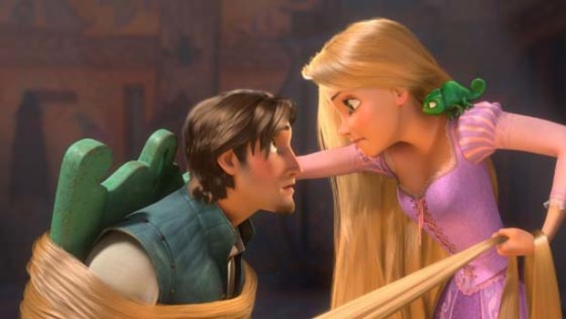 <i>Tangled</i> . . . Flynn, Rapunzel and Pascal.