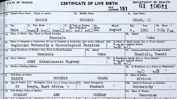 Disputed evidence . . . President Obama's birth certificate.