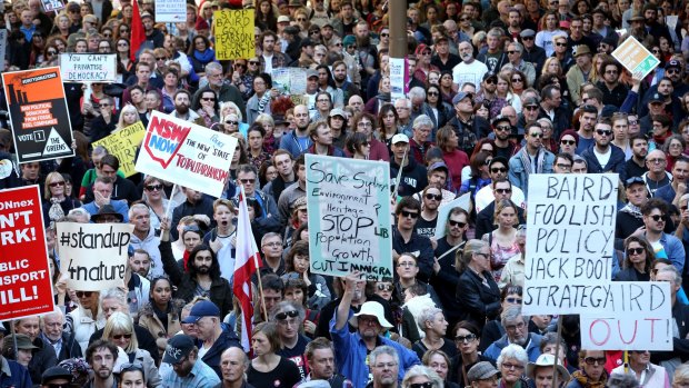 Anti-Baird rally: Protestors gather in Sydney's CBD to oppose laws and policies of NSW Premier Mike Baird and his Coalition government.