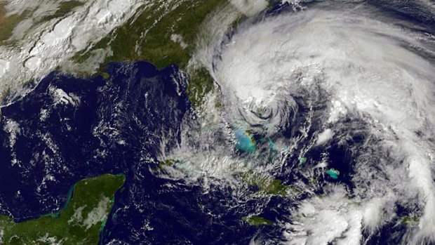 Full force ... hurricane Sandy moves northward through the Bahamas in this satellite image taken on October 26.