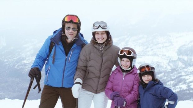 Before the storm: Tomas (Johannes Kuhnke), Ebba (Lisa Loven Kongsli) Vera (Clara Wettergren) and Harry (Vincent Wettergren) enjoy the ski slopes.