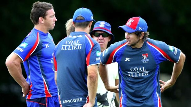 Not for me &#8230; Matthew Johns, far right, yesterday said he had been offered the chance to coach.