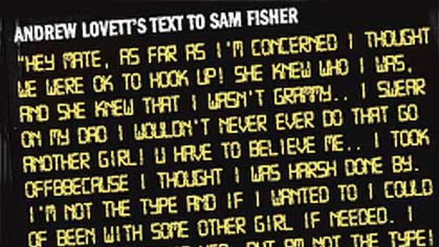 Lovett's SMS to Fisher was presented as evidence in the committal hearing.