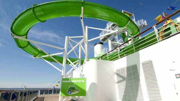 Green Thunder is the steepest waterslide at sea.