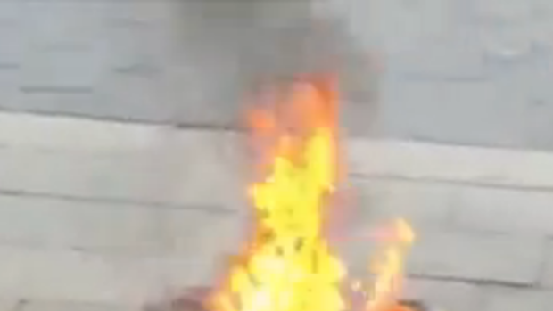Hot wheels: a hoverboard on fire in the US.