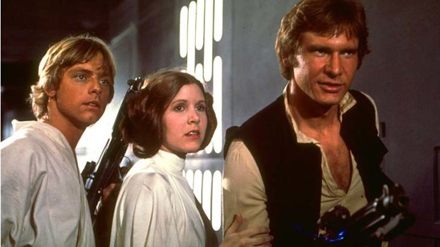 Mark Hamill, Carrie Fisher, and Harrison Ford <i>Star Wars IV: A New Hope</i>.