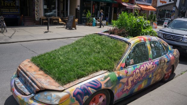 Green machine: The garden car at Kensington Market, Toronto.