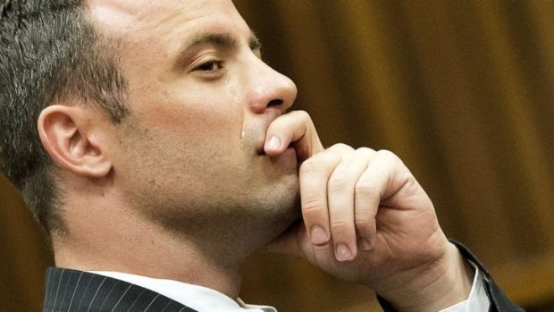 South African Paralympic athlete Oscar Pistorius has tears running down his face on the twelfth day of his trial for the murder of his girlfriend Reeva Steenkamp.