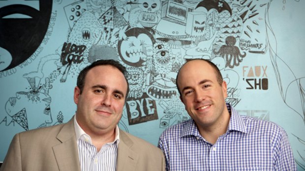 Jason Hirschhorn, 38, left, and Mike Jones, 34 right at the MySpace headquarters in Beverly Hills, California.