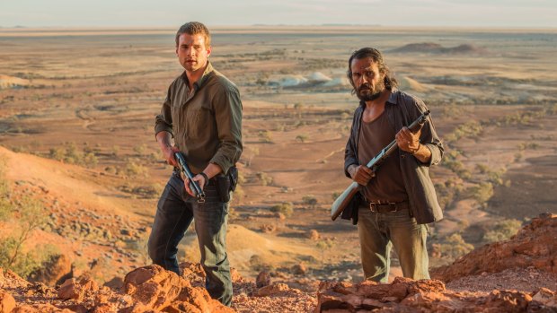 Alex Russell (left) and Aaron Pedersen team up as grudging partners in crime-fighting, in the anti-noir landscape of <i>Goldstone</i>. 