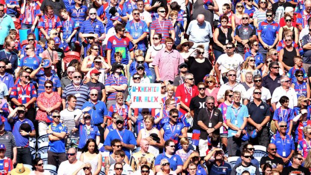 Lending support: Knights fans show their support for Alex McKinnon during the match against Cronulla.
