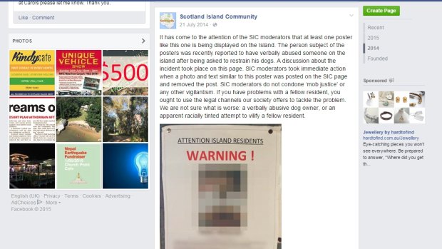 A poster posted on the Scotland Island Community Facebook page is at the centre of one of Nader Mohareb's claims.