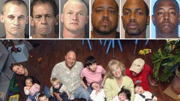 (Top) The suspects arrested by US police over the shooting deaths of Byrd and Melanie Billings in Florida (centre). The couple were found dead in their bedroom at their home (below) last week.