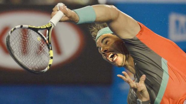 Too good, for now: World No.1 Rafael Nadal in action on Thursday.