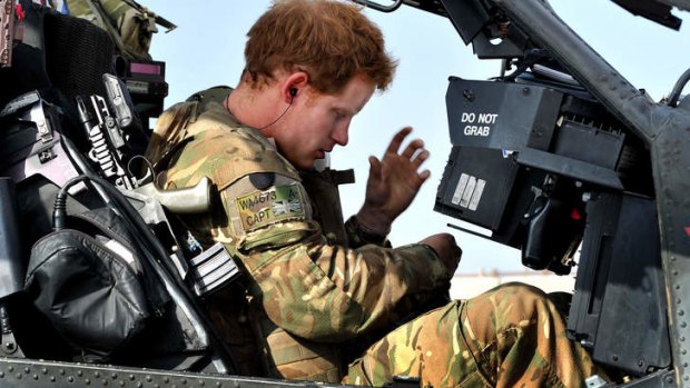 Pilot ... Prince Harry sits in the front seat of his cockpit.