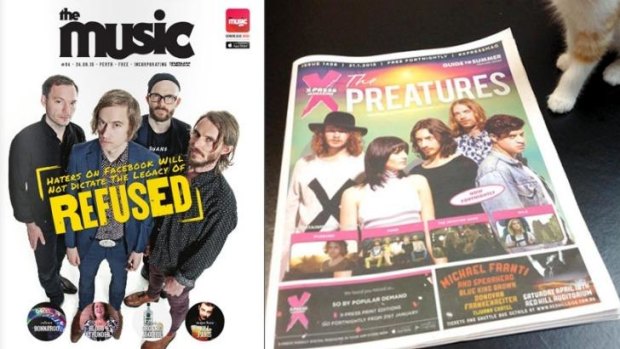 The local print edition of The Music (left) will soon be scrapped, leaving X-Press (right) as Perth's only music magazine.