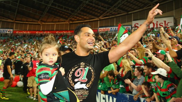 Highs and lows: John Sutton celebrates the Rabbitohs' grand final victory last year.