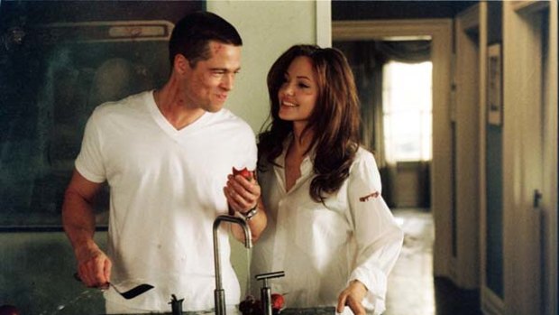 Brad Pitt and Angelina Jolie in Mr & Mrs Smith.