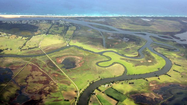 The mouth of the Snowy River where it meets the sea in Orbost.