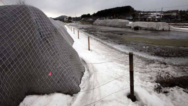 Legacy: piles of radiation-contaminated waste  in the abandoned town of Iitate, near the Fukushima Dai-ichi nuclear plant.