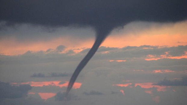 A large waterspout spotted heading towards Stockton Beach last night.