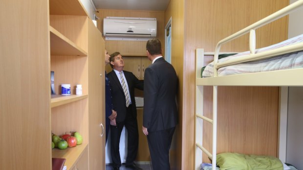 Inside one of the shipping containers at Dhurringile Prison near Shepparton.