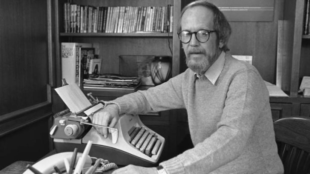 A giant of his field: Elmore Leonard at his desk in Michigan.
