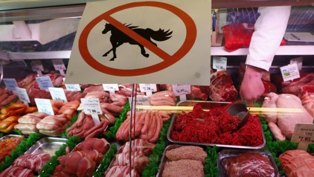 A "no horsemeat" sign in central England, February 20, 2013.
