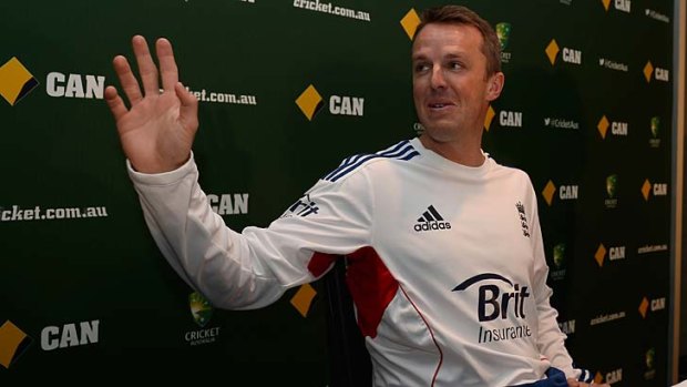 England's Graeme Swann announces his retirement to the media at the MCG on Sunday.