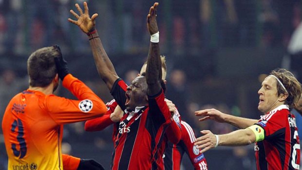 The sealer ... AC Milan's Sulley Muntari after scoring the second goal against Barcelona.
