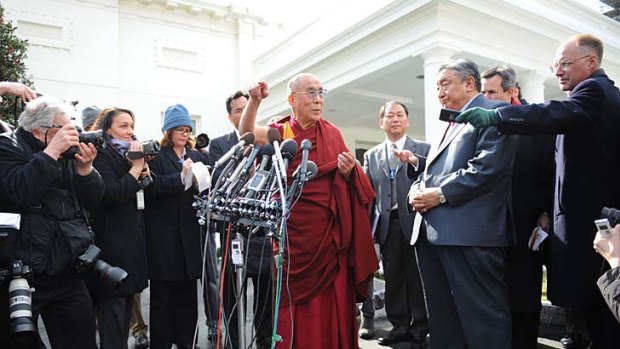 The Dalai Lama speaks to the media after his first meeting with US President Barack Obama in February last year.