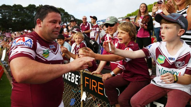 Fond farewell: George Rose acknowledges the Manly fans after playing his last home game for the club on Sunday.