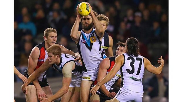 Port's Justin Westhoff grabs a mark in the final minutes of the game.