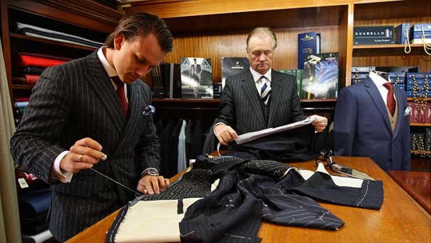 Truly bespoke &#8230; father-and-son team Daniel and Robert Jones at work in their Oxford Street shop.