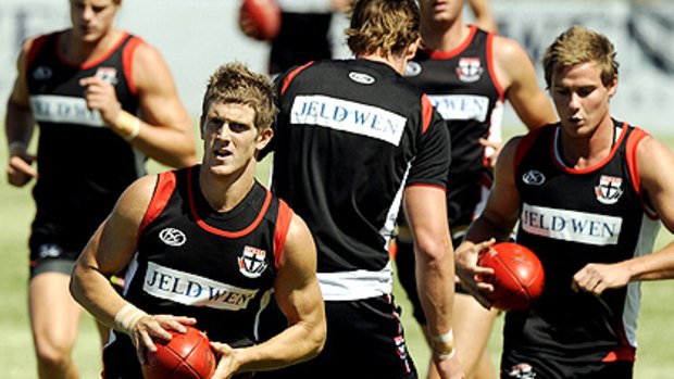 Nick Dal Santo (left) trains with St Kilda ahead of tomorrow’s NAB Cup grand final against the Western Bulldogs.