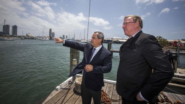 Deputy Premier Jeff Seeney and Gold Coast Mayor Tom Tate at the announcement of the new Broadwater Marine Project in November last year.