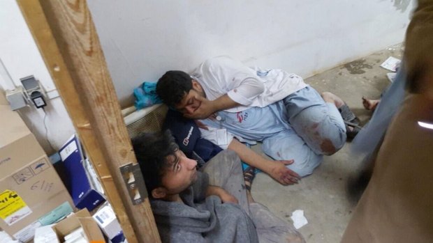 Injured Medecins Sans Frontieres staff after an explosion near their hospital in Kunduz.  
